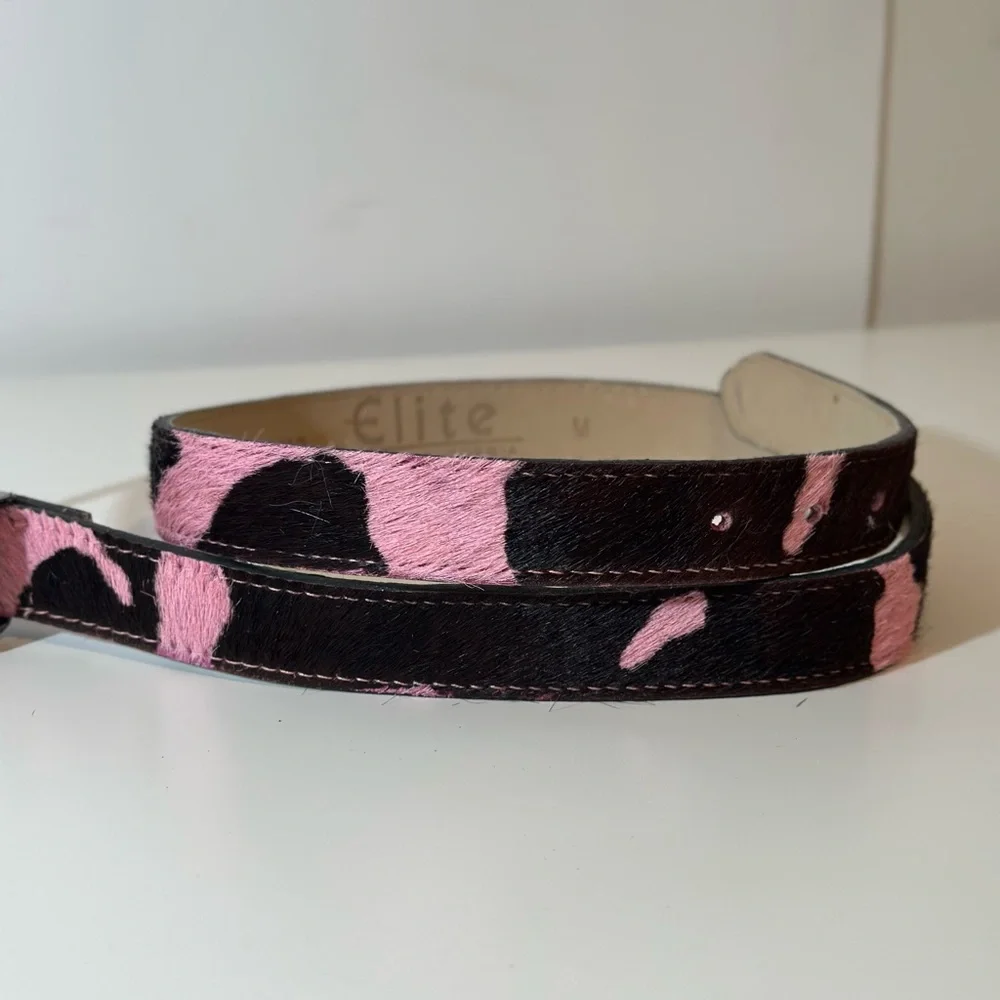 Elite Fresno California Pink Black Cow Print Belt Women's M 1